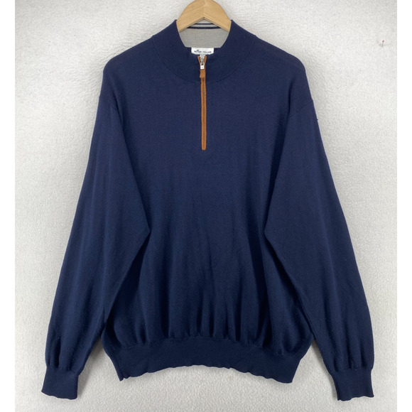 PETER MILLAR Sweater Mens 2XL Merino Wool Silk Jumper 1/4 Zip Pullover Blue - Picture 1 of 12